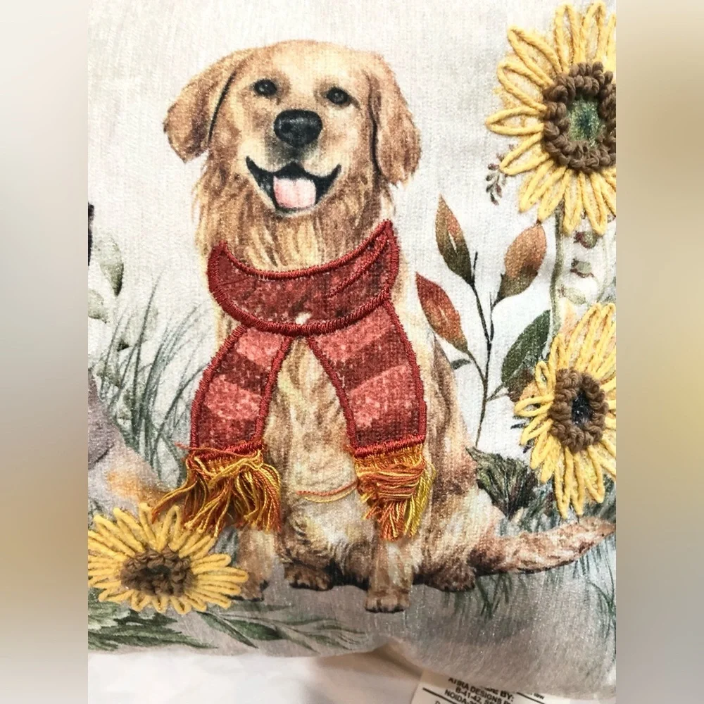 Super cute trio of puppies‎ dogs fringed decor pillow new